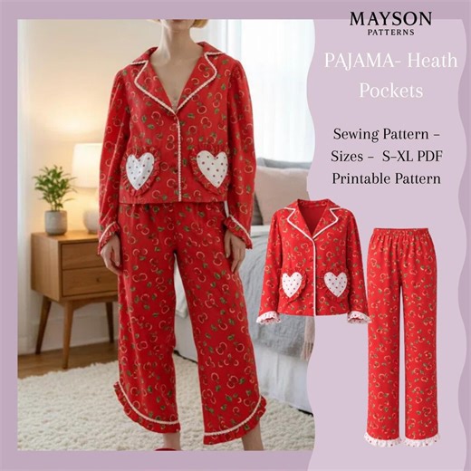 Women’s Pajama Sewing Pattern PDF | Heart Pocket Pajamas | Long Sleeve Pajama Set | A4 Printable | Sizes S–XL - Etsy Canada