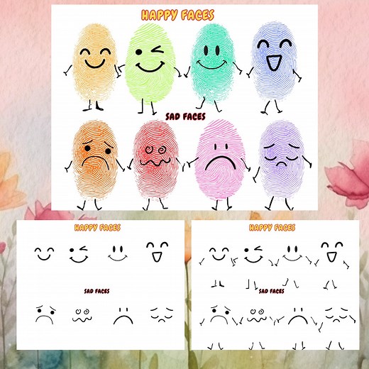 Fingerprint Faces Emotions Activity, Preschool Learning Printable, Instant Download, Easy Learning, - Etsy