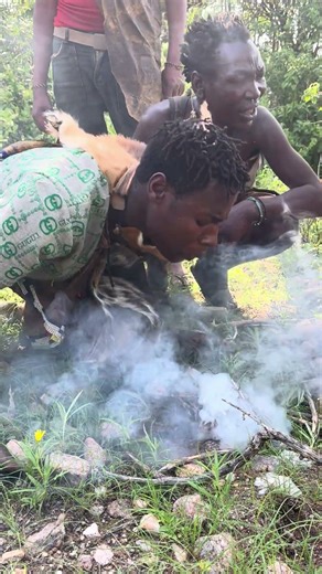 Hadzabe Men Start Fire Without Tools After Catching Wild Animal