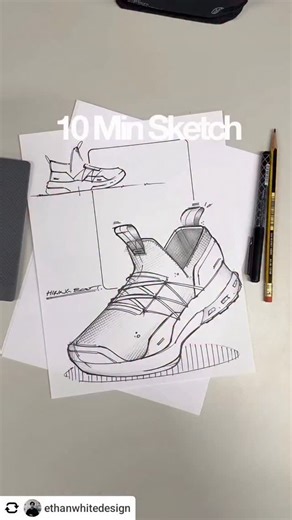Sketch Tiles on Instagram: "Ten minutes is enough when the process stays clean. 👟✏️ This hiking shoe sketch by @ethanwhitedesign is a great example of controlled speed. Clear form. Confident lines. No hesitation. The Crosshatch Tile was used to lay down the shoe texture fast and consistently, so there’s no stop to build pattern by hand. That’s the difference between keeping momentum and breaking it. When texture becomes instant, your focus stays on proportion, shape, and idea. The sketch moves 