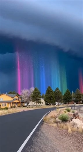 The sky didn’t just form a rainbow, it created radiant columns of light 😲✨ For a few breathtaking moments, sunlight, ice crystals, and atmosphere aligned perfectly over Flagstaff, turning the clouds into towering beams of color. It looked unreal… like the sky briefly forgot the rules of physics and decided to paint itself. Nature doesn’t just show beauty, sometimes it stuns us with it. 🌍💫 Flagstaff, Arizona, USA | Otherworld Earth