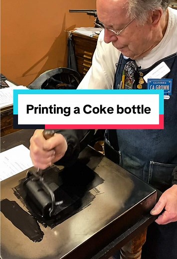 On March 29, 1886, the beverage Coca-Cola was first made by Dr. John Stith Pemberton. The first glass was sold 6 weeks later at Jacobs' Pharmacy in Atlanta, Georgia on May 8th. Unlike sarsaparillas in the era, Coca-Cola was not invented as a medicine. For today, Howard letterpress printed a small solid lead cut of a Coke bottle. This cut is from the Stockton High School Print Shop Collection and was made in the late 1950s-1960s. This collection contains a lot of old company logos. This was print