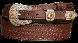 The Texan: Men's Dark Brown Stitched Basket Weave Western Ranger 1.50"