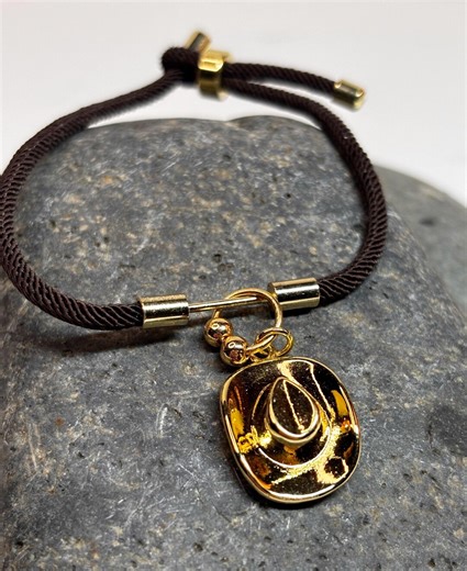 Gold Plated Cowboy Hat Bracelet – Adjustable Cord Western Cowgirl Charm Jewelry - Etsy