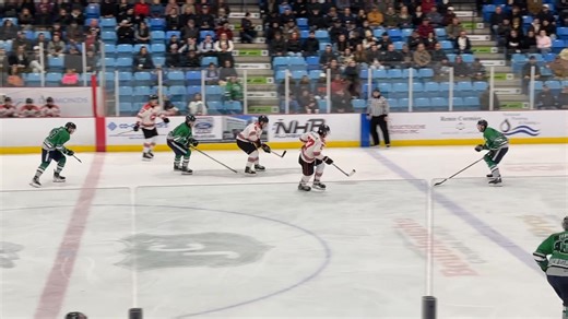 1st goal of the night scored by Philipe Drisdelle of the Elsipogtog Hawks. Score is 1-0 for Elsipogtog. | The Unofficial Beausejour Senior Hockey League Podcast