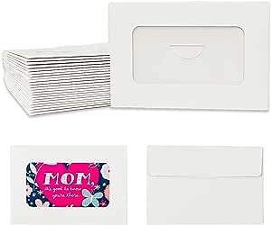 100 Pack Window Gift Card Envelopes, Small Envelopes, Business Card Greeting Card Holder Envelopes, Gift Card Sleeves Bulk without Card for Wedding Invitation(White, 3.94 X 2.75 In)