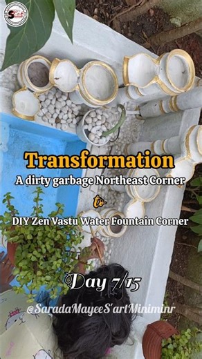 DIY♻️ old pots to vastu zen waterfall cozy corner day 7🍃/water fountain making at home #shorts #diy