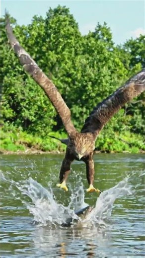 Eagle attacks a snake fish