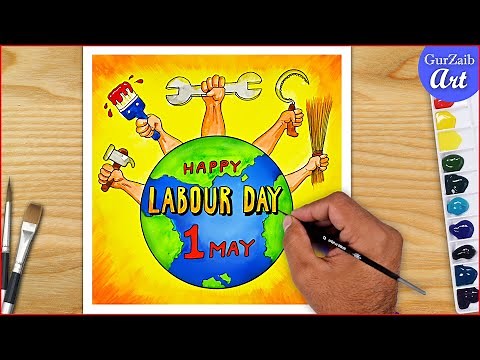 How to draw Labour day poster drawing || step by step easy 1 May project chart making