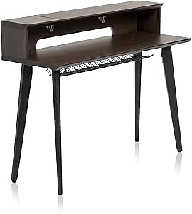 Gator Frameworks Elite Series 61-Note Keyboard Desk with Flip-Top Design and Rear Cable Passthrough, Dark Walnut Finish (GFW-ELITEKEYTBL61-BRN)