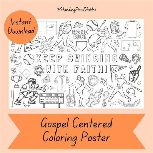 Christian Baseball Coloring Page for Kids | Swinging With Faith | Activity Page | Instant Download Poster - Etsy