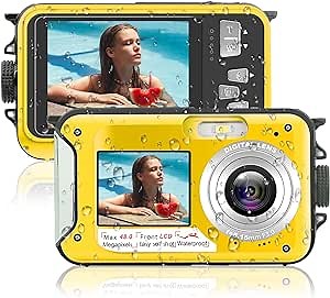 Waterproof Digital Camera 10FT HD 2.7K 48MP Underwater Camera Selfie Dual Screens Waterproof Camera 16X Digital Zoom Underwater Camera for Snorkeling,Vacation