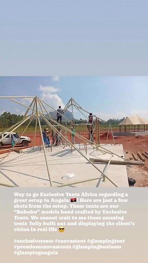 Way to go Exclusive Tents Africa regarding a great setup in Angola 🇦🇴! Here are just a few shots from the setup. These tents are our “Bububu” models hand crafted by Exclusive Tents. We cannot wait to see these amazing tents fully built out and displaying the client’s vision in real life 😎 #exclusivetents #canvastent #glampingtent #premiumcanvastents #glampingbusiness #glampingangola | Exclusive Tents