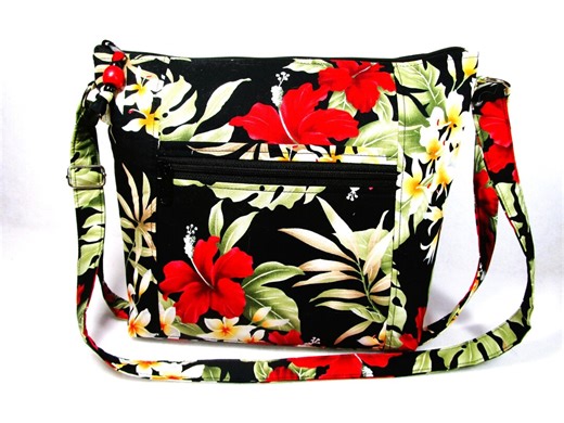 Red Hibiscus Cross Body Fabric Purse / 11 Pockets / Washable - Etsy