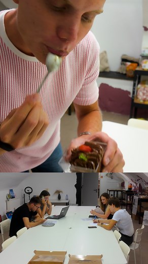 Van, aki jegyzetel előadás alatt. Van, aki kérdez. És van Dani, aki mousse-t eszik. #partyco #moussekozben #csokiszintufigyelem #desszerteloadas #kajafokusz #gasztrovicc #foryou | Party-CO Kft Hidegkonyha Rendezvényszolgálat