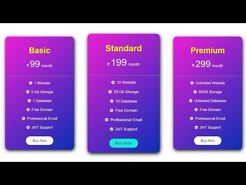 Pricing Table Using HTML & CSS | Simple Pricing Table Design | Pricing Card Using HTML and CSS