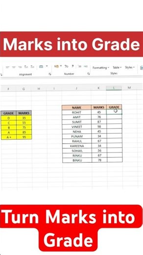Turn marks into grade | Excel new trick| #shorts #shortsvideo