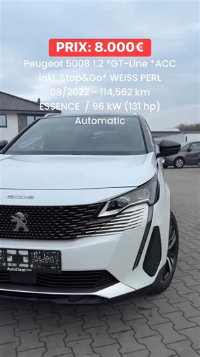 Auto Allemagne on Instagram: "PRIX: 8.000€ Peugeot 5008 1.2 *GT-Line *ACC inkl. Stop&Go* WEISS PERL 08/2022 114,562 km Petrol 96 kW (131 hp) Automatic **IMPORTATION DE VÉHICULES ALLEMANDS 🇩🇪** Nous proposons des véhicules disponibles sur commande pour une IMPORTATION ALLEMANDE vers tous les pays européens. **« GARANTIE EUROPÉENNE (Minimum de 2 ans sur tous les véhicules) »** Nous nous chargeons de toutes les procédures d’importation jusqu’à la livraison à votre domicile. Délais de livraison : 