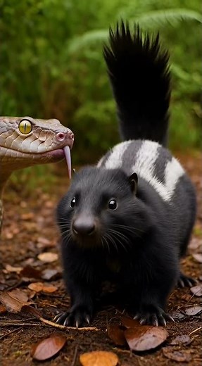 Skunk's Smelly Defense Scares Off Hungry Python! #WildlifeDrama #SkunkPower