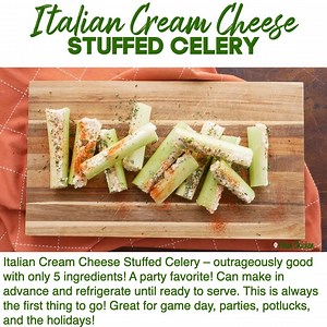 5.5K views · 49 reactions | Italian Cream Cheese Stuffed Celery – outrageously good with only 5 ingredients! A party favorite! Can make in advance and refrigerate until ready to serve. Great for game day, parties, potlucks, and the holidays! FULL RECIPE➡️ https://www.plainchicken.com/italian-cream-cheese-stuffed-celery/ | Plain Chicken | Facebook
