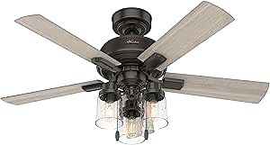 Hunter 44 inch Indoor Ceiling Fan with LED Lights - Ceiling Fan with Pull Chain, For Bedroom, Living Room, or Kitchen, Standard Mount, No Remote, 5 Blades - Hartland 50329, Noble Bronze