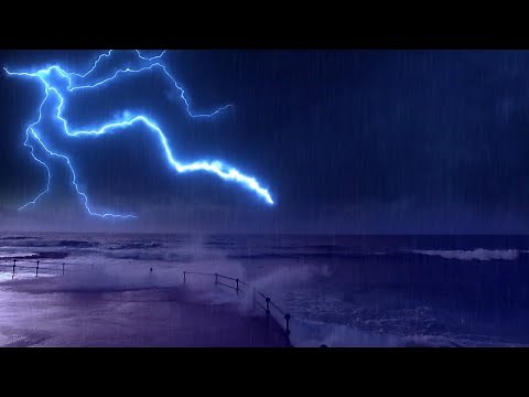 2 Hours of Sound of Heavy Rain and Thunder, Strong Storm with HD Sea Waves, Relax and Sleep