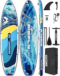 Bigfly Inflatable Stand Up Paddle Board 11’*34”*6”, Blow Up Paddle Board for Adults,with Detachable Fins, Pump, Floating Paddle, Safety Leash,Backpack