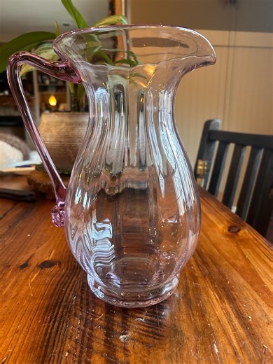 Hand Blown Pink Art Glass Pitcher 12” Tall | Vintage Studio Glass Vase | Blush Glass Handle | Cottagecore Decor - Etsy
