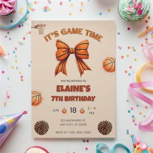 Girls Basketball Birthday Invitation Template, Editable Canva Sports Bow Hoop Party Invite, Printable Digital Download, Game Day Theme - Etsy Canada
