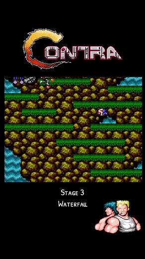 Famicom Contra Gameplay: Stage 3 Waterfall