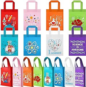Ferraycle 24 Pcs Science Party Favor Bags Party Decorations for Last Day of Grade Supplies Books, Stationery Goodie Gift Treat Bag Science Gifts for Teacher Students(Blue)