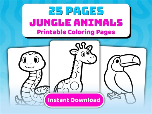 Jungle Animals Coloring Book for Preschool 3-5 | Big Simple Coloring Pages | Printable PDF - Etsy