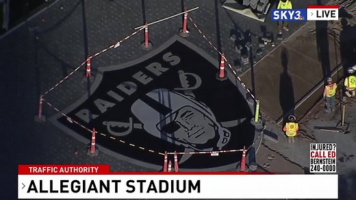 Allegiant Stadium has a new logo out front! Sky 3 caught a look at the progress this morning. | KSNV News 3, Las Vegas