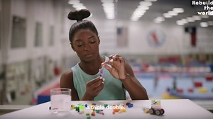 Simone Biles recreates her signature triple-double routine in Lego bricks
