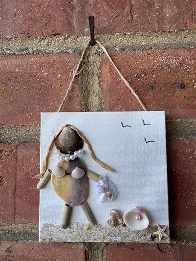 Seashell Girl Canvas Art: Beach Decor, Handmade Shell Wall Hanging - Etsy