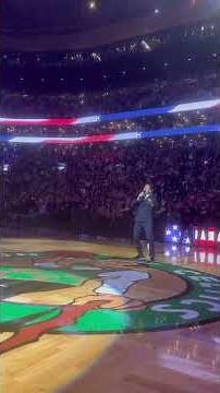 Paul Byrom performing the American National Anthem before Boston Celtics v Lakers game. March 2025