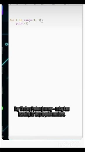 Day 12 — Python For Loop 🐍 Printed numbers 1 to 10 using loop.#python #coding #day12 #forloop