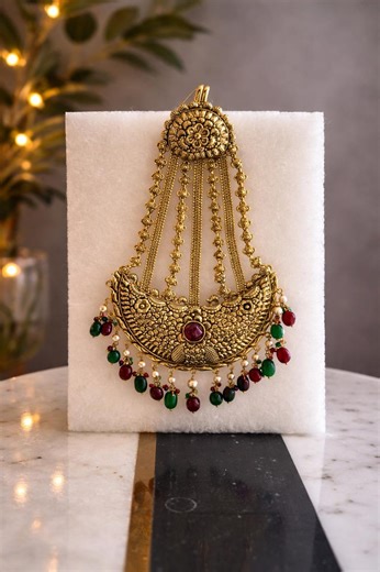 Gold Tone Passa With Ruby Red, Emerald Green Bead Drops – Traditional Side Head Jewelry - Etsy UK