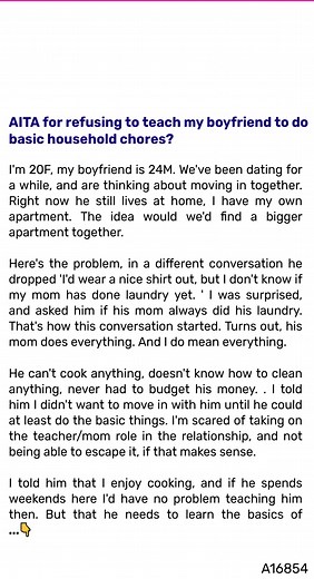1.4K views | 藍 AITA for refusing 轢 to teach my boyfriend to do basic household chores? | Story Chronicles Hub | Facebook