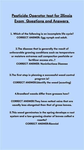 Pesticide Operator test for Illinois Exam Questions and Answers