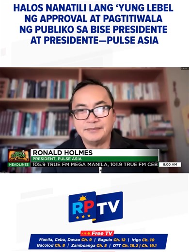 SAME-SAME LANG NAMAN EH | Nilinaw ni Pulse Asia President Ronald Holmes sa programang #TedFailonAtDJChacha na hindi statistically significant o nasa margin of error ang naging pagbabago sa resulta ng kanilang surveys noong Setyembre at Disyembre 2025 sa trust and approval ratings nina Pangulong Bongbong Marcos at Vice President Sara Duterte. Paghihimay ni Holmes, nasa 34% ang approval rating ng Pangulo sa December 2025 results at 33% naman noong September, habang nasa 56% ang sa Pangalawang Pang