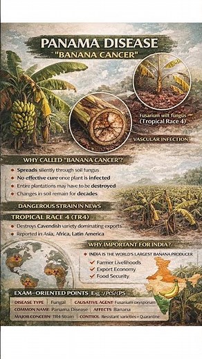 Panama Disease (Banana Cancer) Explained | TR4 Strain | UPSC 2026 Agriculture