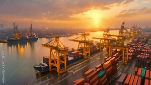 loading containers at container warehouse. container yard port of import and export goods, container, import and export goods, industrial, transportation