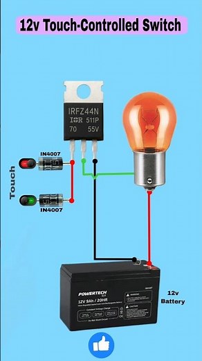 12V Touch-Controlled Switch Circuit using IRFZ44N MOSFET 🔥 #shortsfeed #shorts #diy