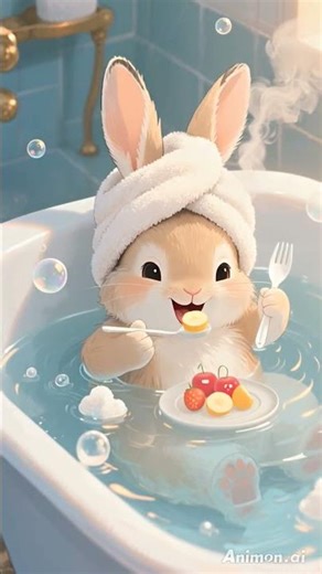 A RABBIT EAT FOOD FROM THE BATHING #ai#cartoon#shorts