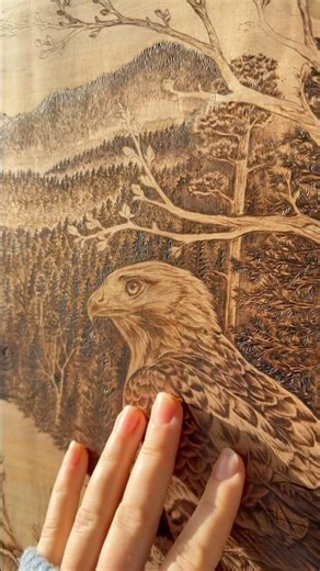 The view from my studio certainly inspired this woodburning 🌲🦅 #pyrography #natureart