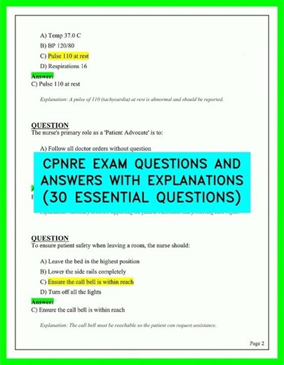 CPNRE EXAM QUESTIONS AND ANSWERS WITH EXPLANATIONS 30 ESSENTIAL QUESTIONS VIDEO PRACTICE TEST 2026