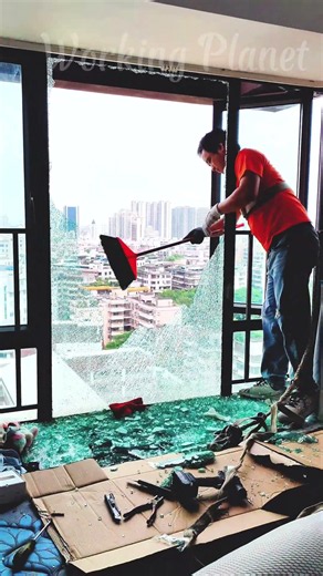 High Rise Workers Clean Broken Glass ✨