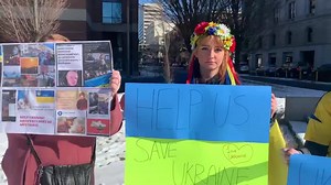 Downtown Spokane is full of honking horns as people drive by and support people protesting the invasion of Ukraine. | KHQ Local News