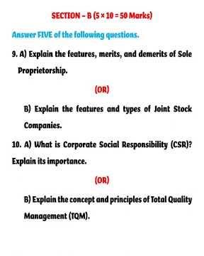 B.Com Honours | Business Organization & Management | Model Question Paper | Semester 1